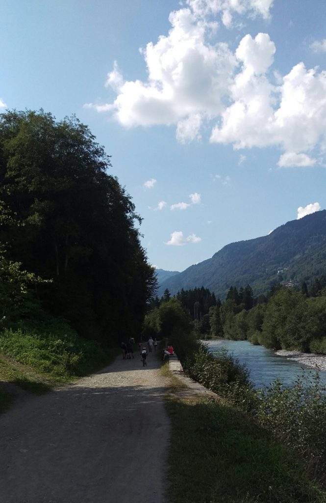 family cycling in the French Alps